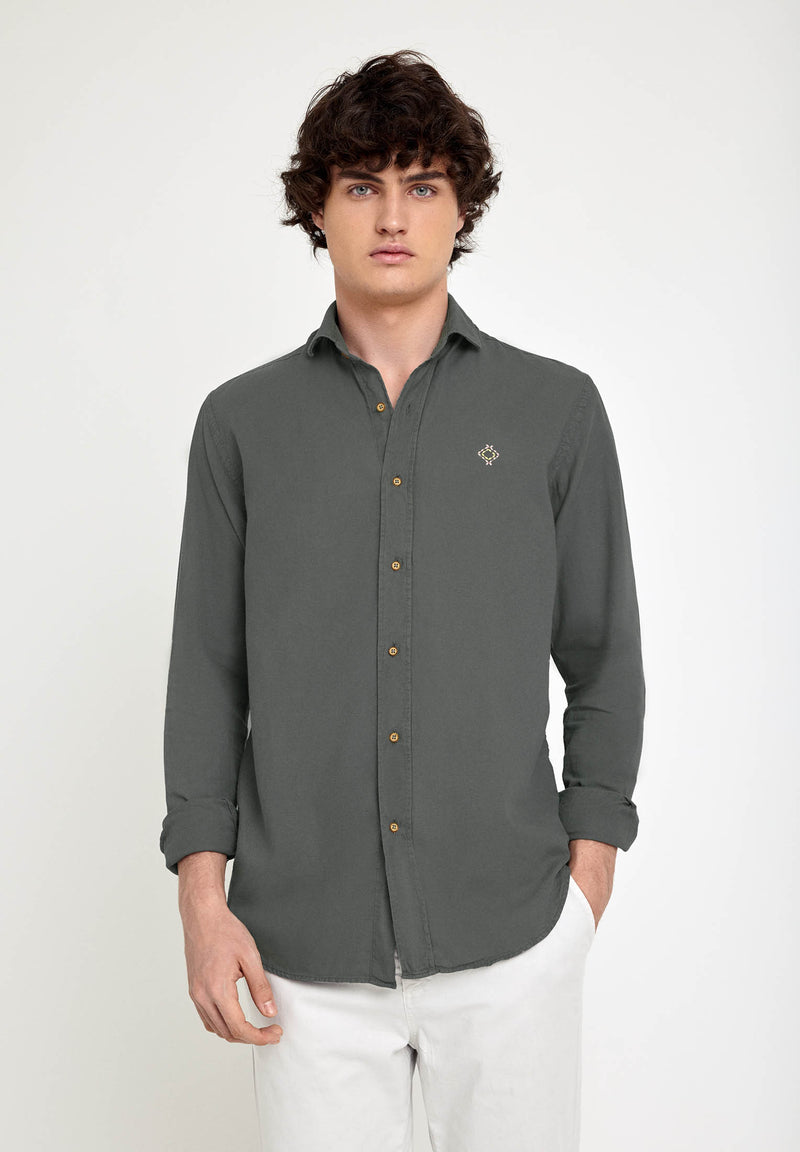Camisa bordada algodón khaki oscuro
