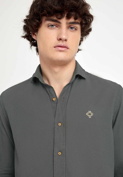 Camisa bordada algodón khaki oscuro