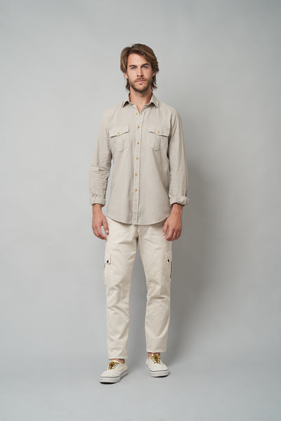 Camisa lino con bolsillos beige